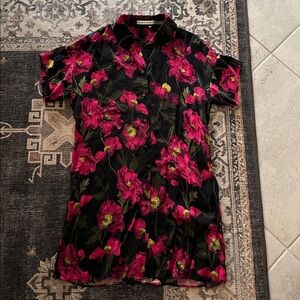 Alice + Olivia Silk Button Down Floral Lucette California Poppy Dress